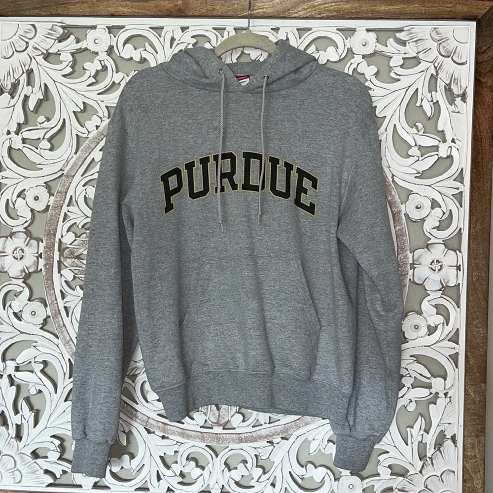 CHAMPION PURDUE BOILERMAKERS MENS GREY POWERBLEND TWILL LONG SLEEVE HOODIE sz S